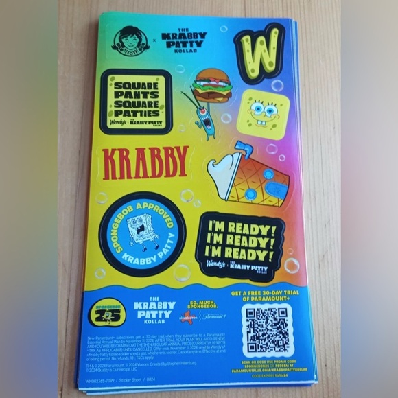 Other - SpongeBob Wendy's krabby‎ pattie stickers 30 sheets